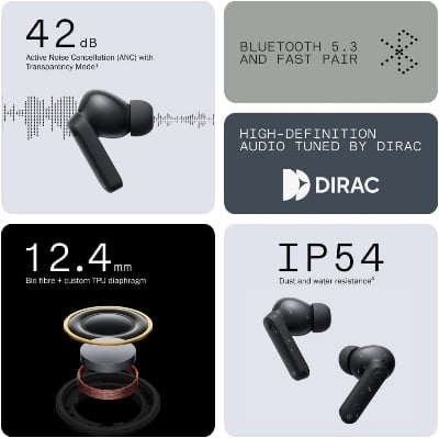 Picture of CMF Buds By Nothing 42dB ANC Earbuds Global version 1 year replacement warranty - Black
