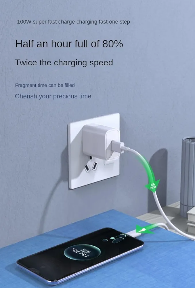 Picture of Realme 100W SuperVOOC Charger Dual Port Wall Power Adapter USB Type C PD Cable For OPPO Find X6 X5 Pro Reno 109 Pro Pad(1 year replacement warranty) - White