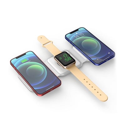 Picture of WiWU Power Air 3 in 1 Magnets 15W Wireless Charger for iWatch iPhone AirPods - White