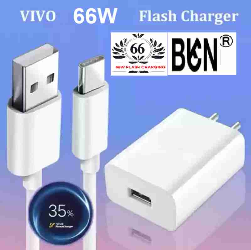 Picture of 66 W Quick Charge Wall Charger for Mobile with Detachable Cable (66W VIVO FLASH COMBO FOR VIVO IQOO 3/7/Z3/Z5/ VIVO ¡QOO Z6 /Vivo V20, Cable Included) - White