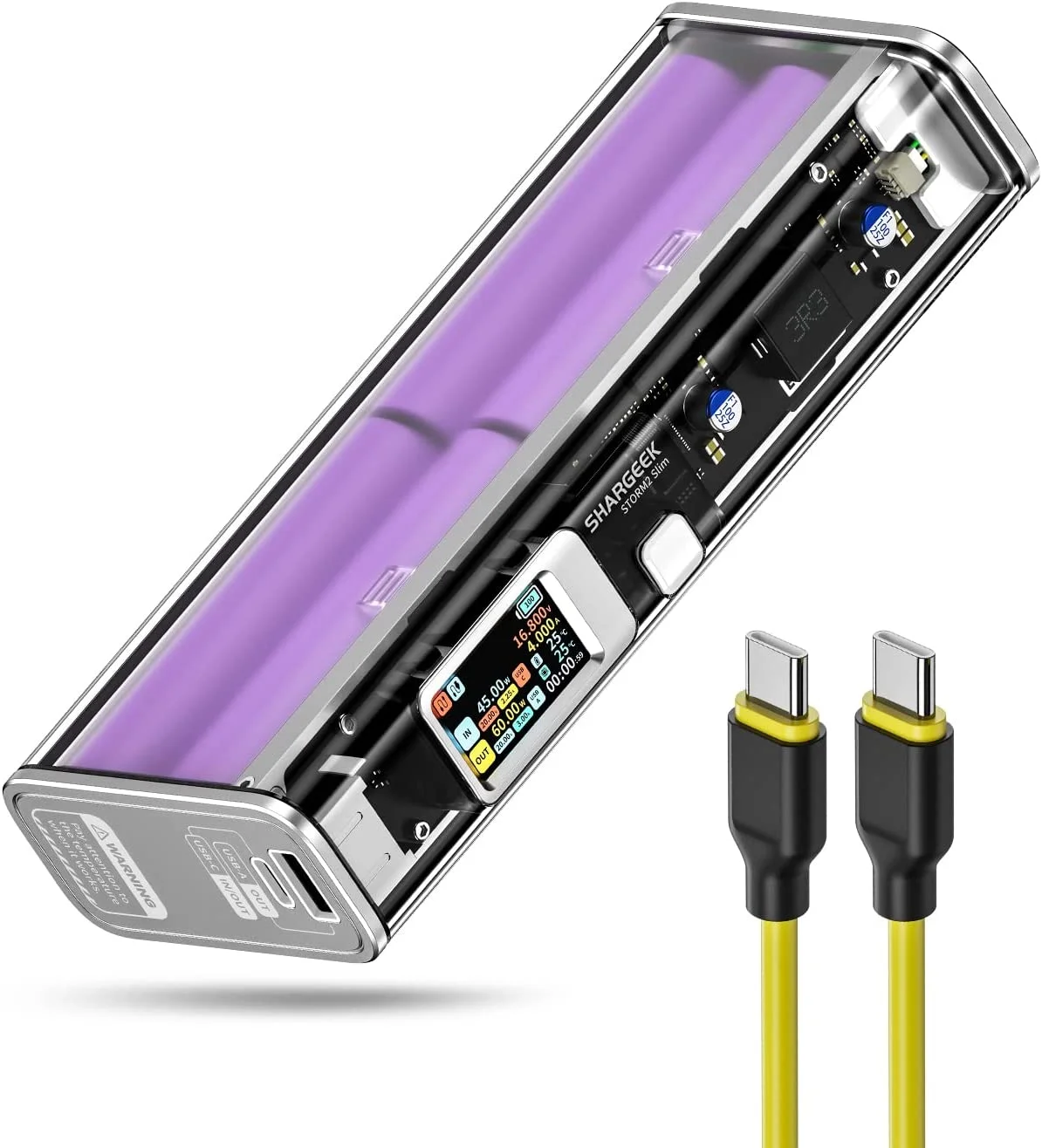 Picture of See-Through Power Bank: Shargeek STORM2 Slim 100w power bank continues the transparent design by displaying itself from the inside out. The see-through design portable battery reveals its sophisticated internal structure including equipped battery and cir - White