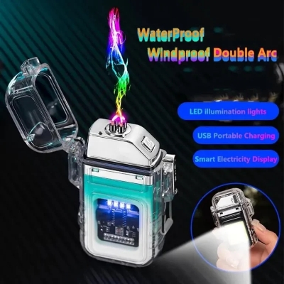 Picture of Rechargeable Lighter Transparent Waterproof ARC Electric USB Camping Flash light - White