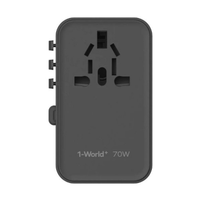 Picture of Momax UA18 1-World+ 70W GaN 3-Port AC Travel Adapter USB-C Cable - Black