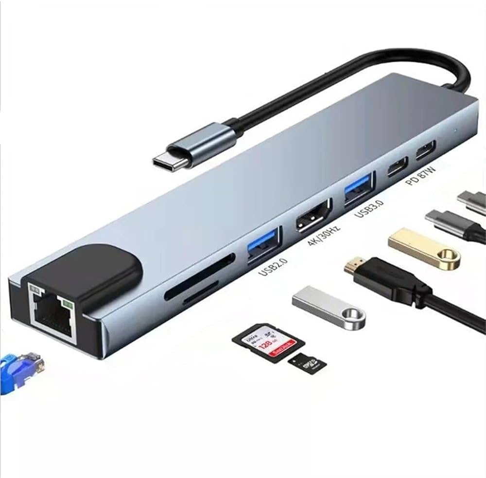 Picture of ROCK New Product TR30 10 in 1 Type-C to +VGA+Audio+USB3.0X3+SD/TF+LAN+Fast Multi-function Docking Station - Silver