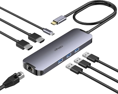 Picture of ROCK New Product TR30 10 in 1 Type-C to +VGA+Audio+USB3.0X3+SD/TF+LAN+Fast Multi-function Docking Station - Silver