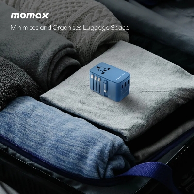 Picture of Momax 1-World 70W GaN 3 Port With Built-In USB-C Cable AC Travel Adaptor UA18D - Black