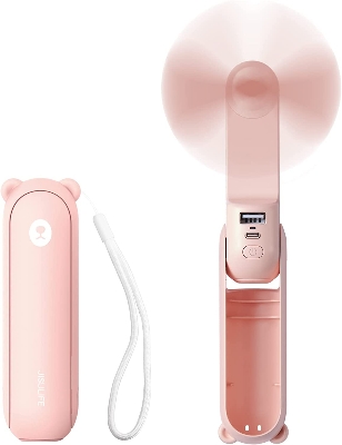 Picture of JISULIFE F8 3-in-1 Mini Foldable Fan with Flashlight & Power Bank 2000mAh - Pink