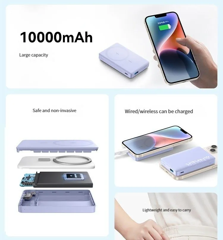Picture of Anker 334 MagGo PowerCore 10000 mAh Battery Slim Wireless Power Bank(18 months replacement warranty) - Black