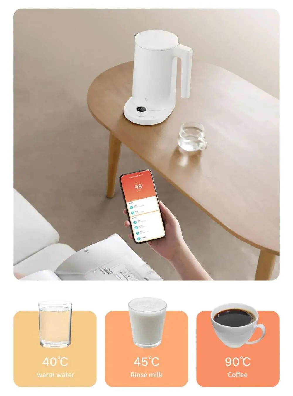 Picture of Xiaomi Mijia Thermostatic Electric Kettle 2 Pro 1.7L Stainless Steel App Control with LED Display - White