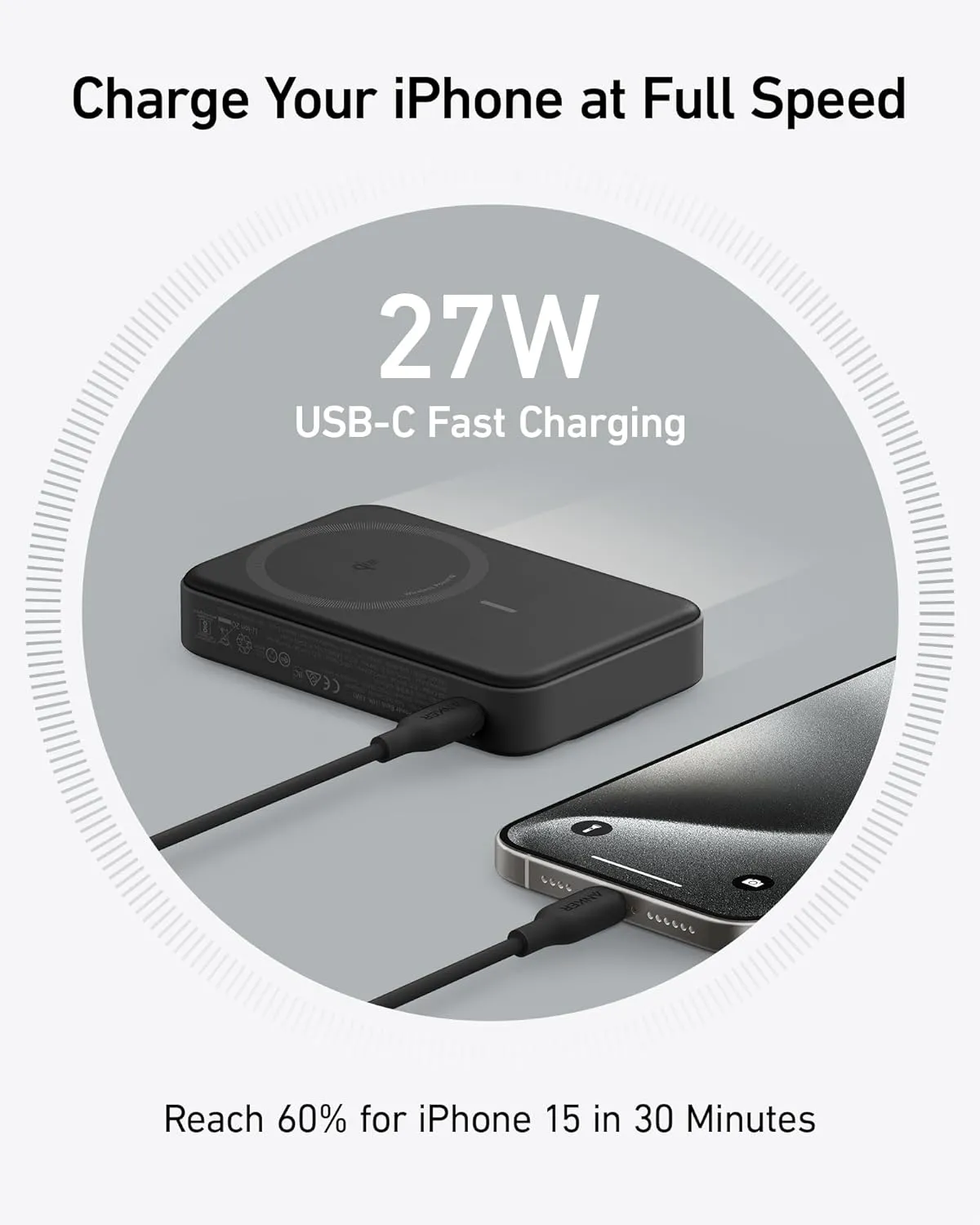 Picture of Anker MagGo 10000mAh Qi2 Certified 15W Ultra-Fast MagSafe Power Bank - Black