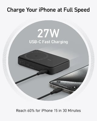 Picture of Anker MagGo 10000mAh Qi2 Certified 15W Ultra-Fast MagSafe Power Bank - Black