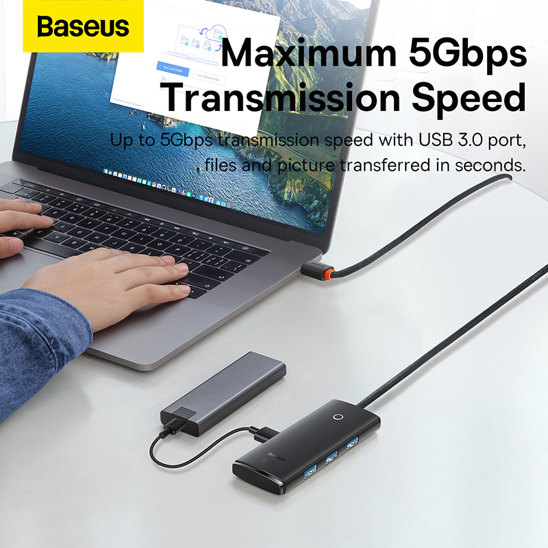 Picture of Baseus Hub Lite Series 4-Port USB-A HUB Adapter 4X USB 3.0 Black 2m WKQX030201 - Black