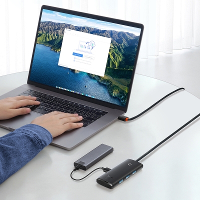 Picture of Baseus Hub Lite Series 4-Port USB-A HUB Adapter 4X USB 3.0 Black 2m WKQX030201 - Black