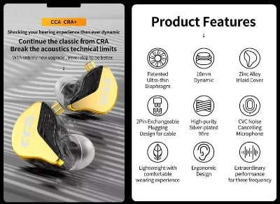 Picture of CCA CRA Plus 10mm Patented Ultra-thin Diaphragm Dynamic Driver IEM - Yellow