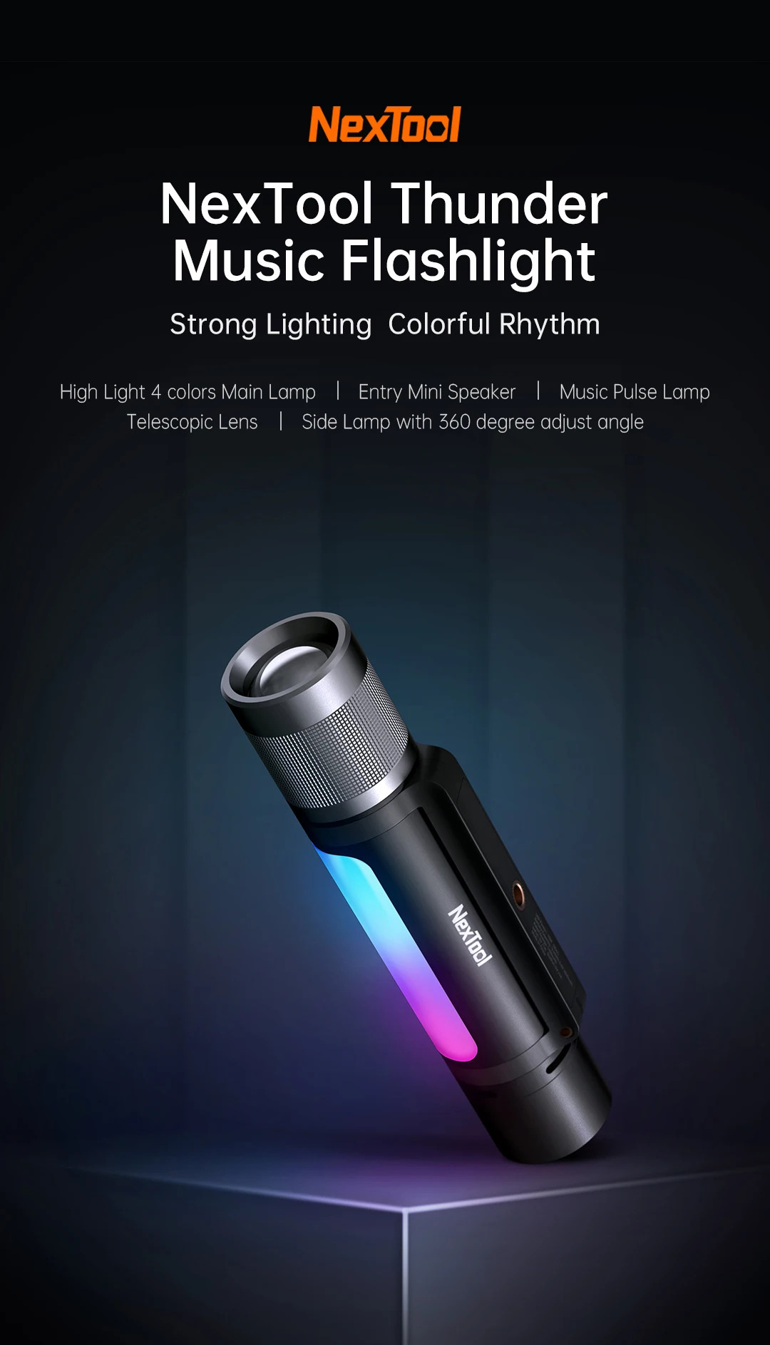 Picture of NexTool Outdoor 12 in 1 Thunder Music Flashlight 900lms - Black