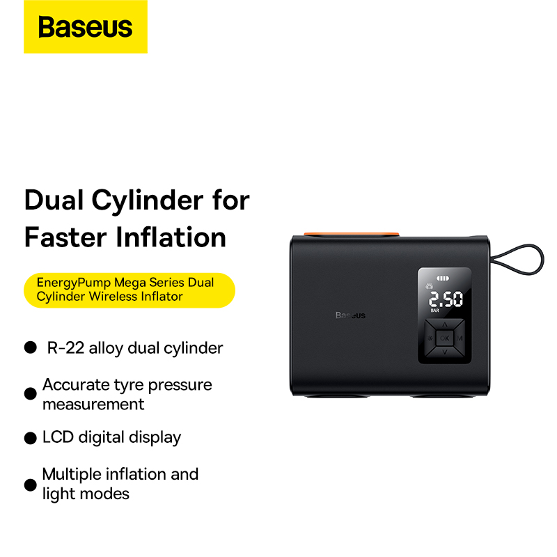 Picture of Baseus Inflator Mega Energy Pump Series Dual Cylinder Wireless Tire Pumper Inflator - Black