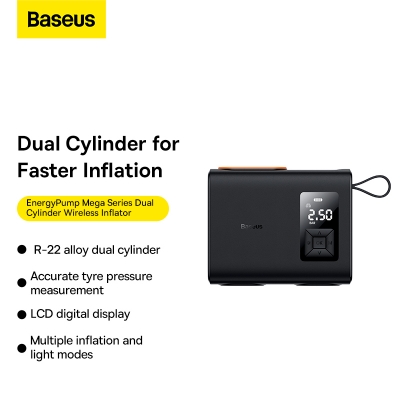 Picture of Baseus Inflator Mega Energy Pump Series Dual Cylinder Wireless Tire Pumper Inflator - Black