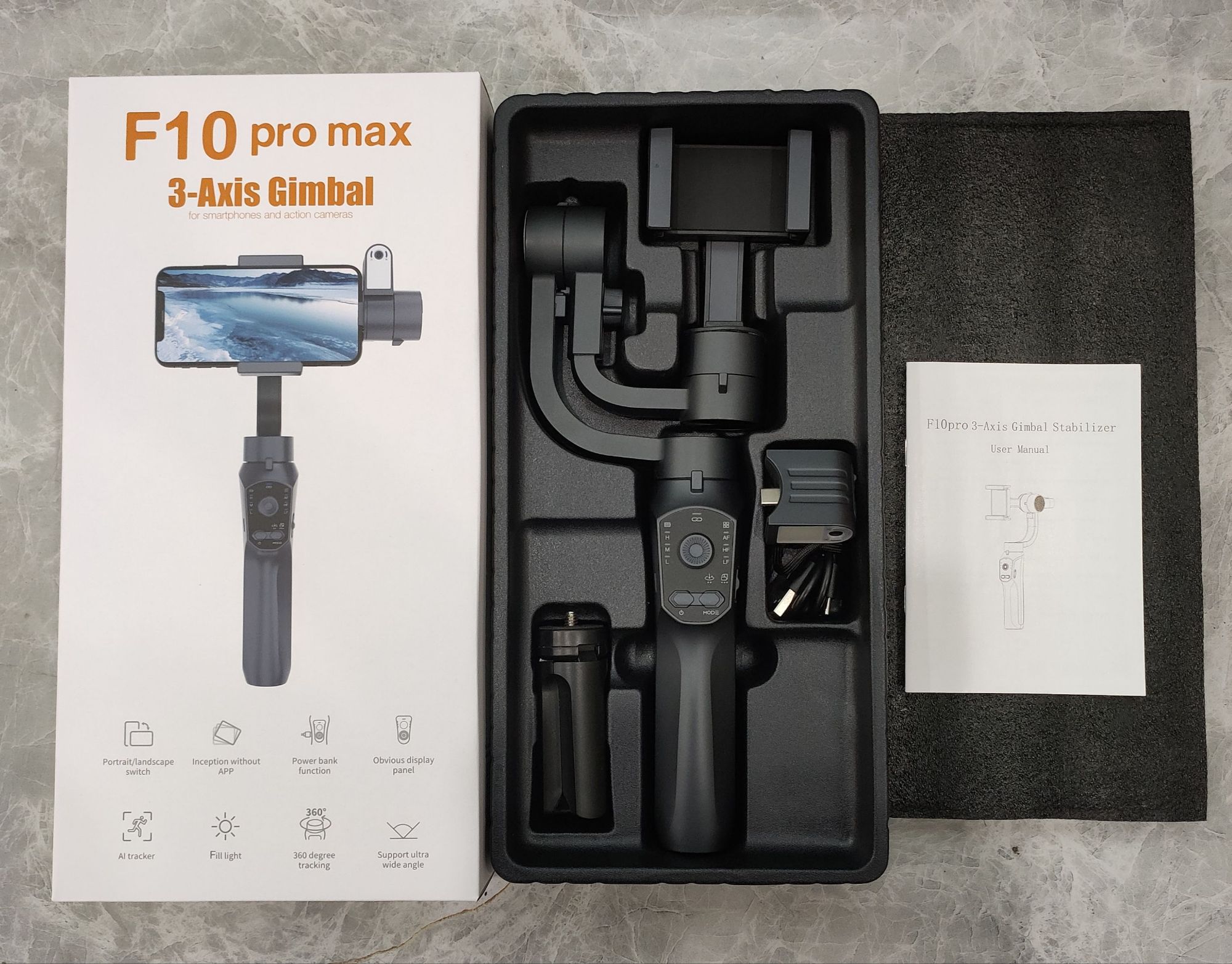Picture of 360 Rotation AI Auto Face Tracking Beauty Filter Vlog Kit 3 Axis Professional Gimbal Stabilizer for Smartphone with Fill Light - Black
