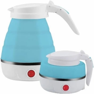 Picture of Foldable Silicone Kettle, 600 ml Mini Folding Electric Kettle, Camping Kettle with 2 Folding Cups 850 W Quick Boiling for Camping, Travel, Holidays - White