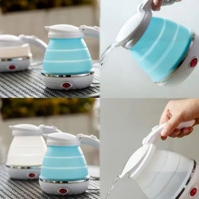 Picture of Foldable Silicone Kettle, 600 ml Mini Folding Electric Kettle, Camping Kettle with 2 Folding Cups 850 W Quick Boiling for Camping, Travel, Holidays - White