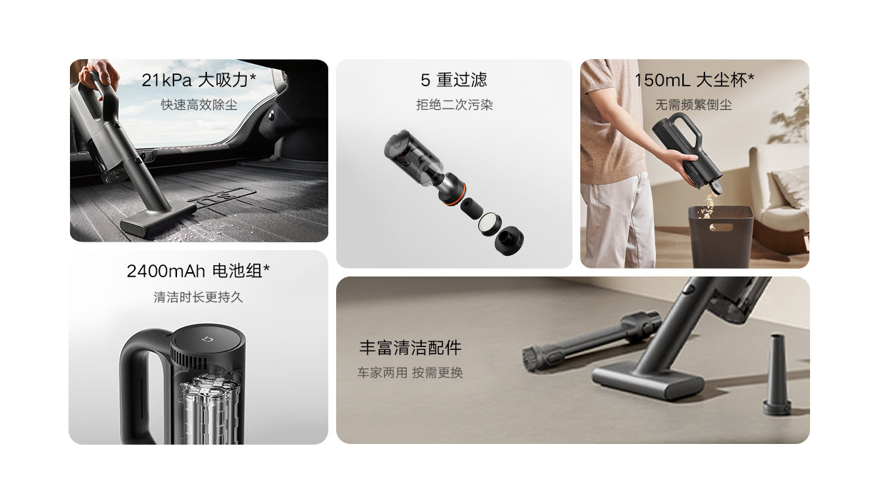 Picture of Xiaomi Mijia Car Vacuum Cleaner MJXCQ01QW 21kPa Suction 150mL Dust Cup 2400mAh - Black