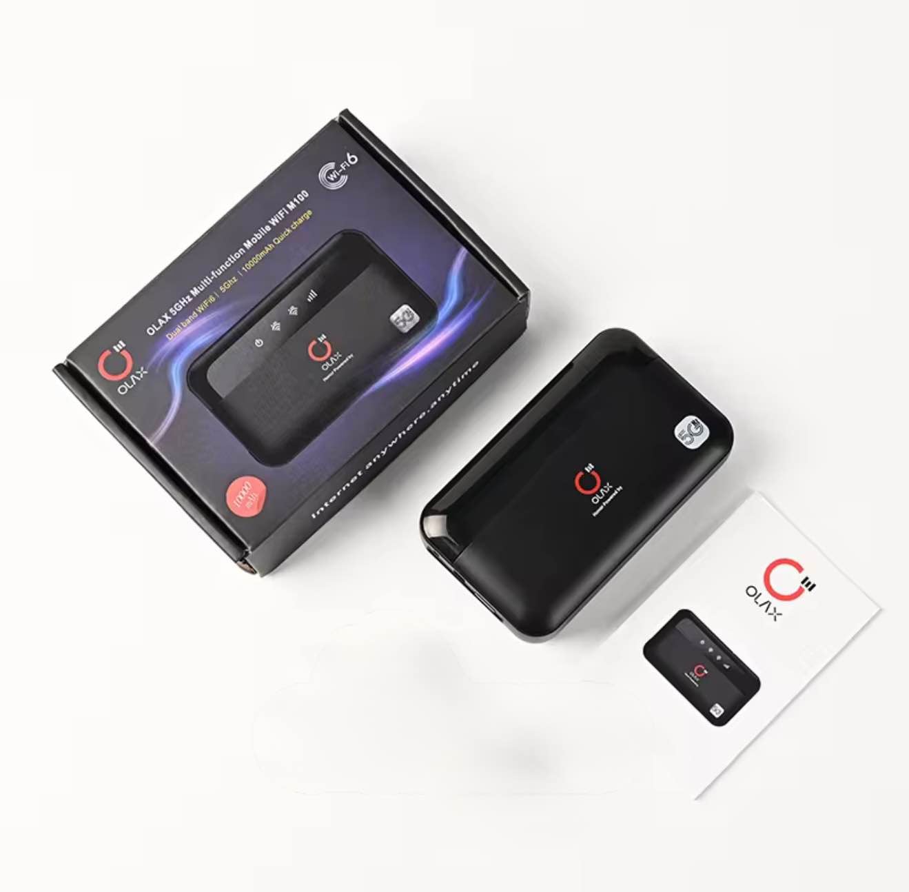 Picture of OLAX M100 Power Bank WiFi Router – 10,000mAh Portable Charger & WiFi 6 4G Router (Dual-Band, SIM Support) - Black