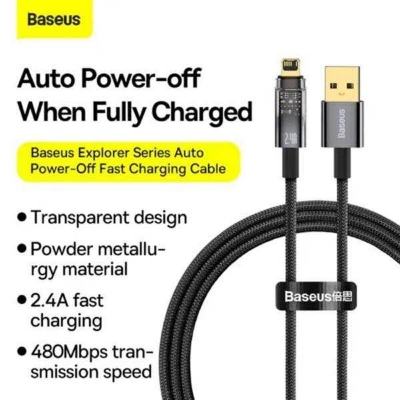 Picture of Baseus Cable Usb To Iphone Lightning Explorer Series Auto Power-Off Fast Charging Data Cable USB to IP 2.4A 2M - Black