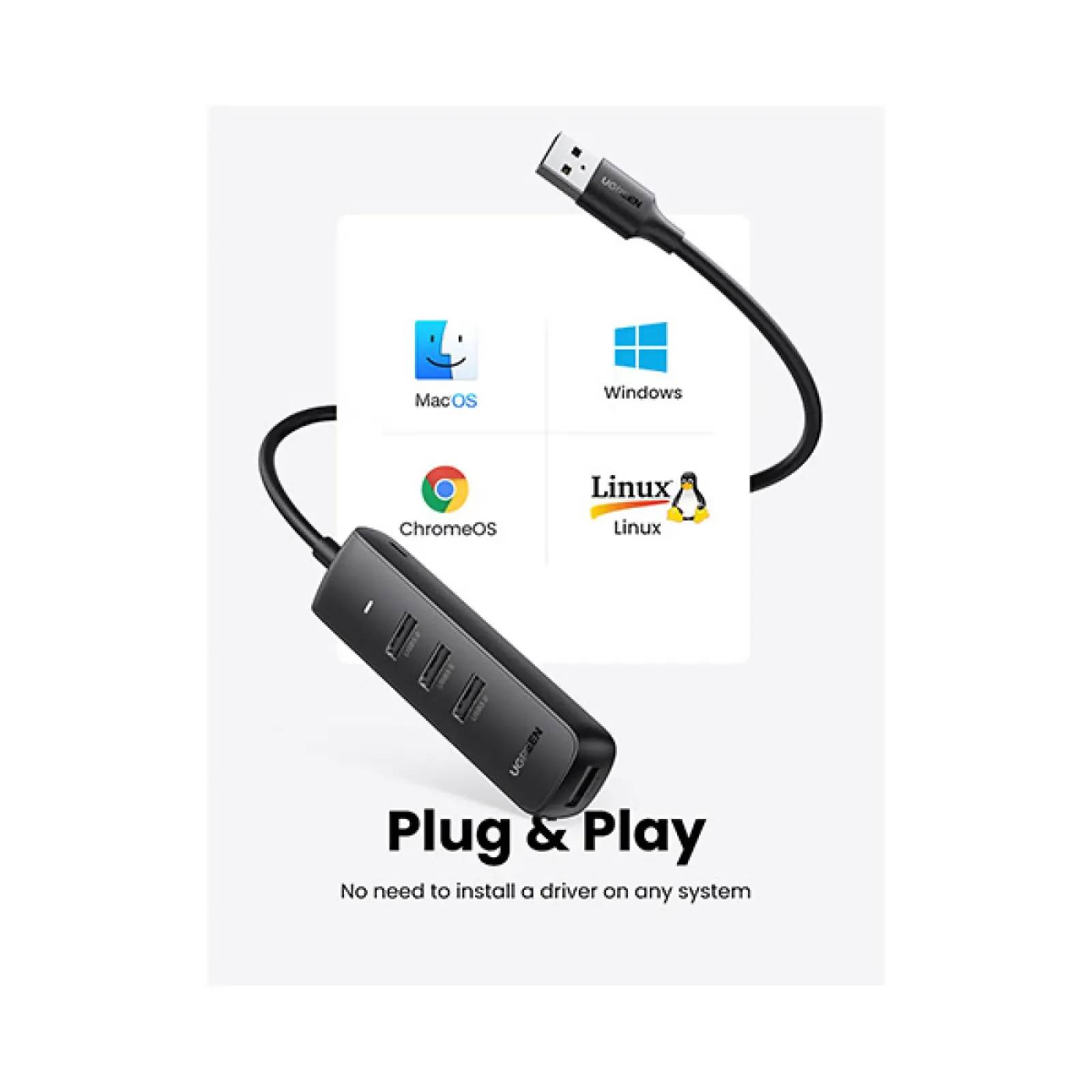 Picture of UGREEN CM416 (80657) 4 Port USB Hub - Black