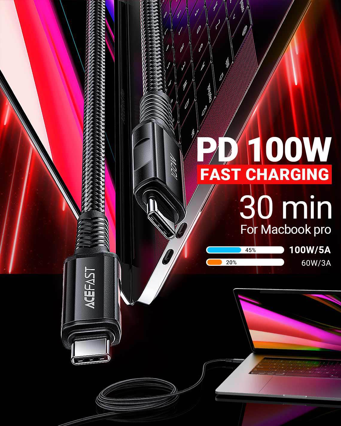 Picture of Acefast C4-03 100W Type C to Type C Cable - Black