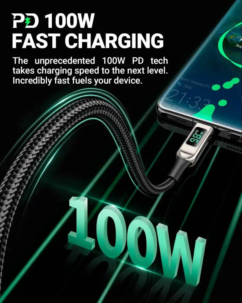 Picture of Acefast C6-03 USB-C to USB-C 100W Cable with Display - Black
