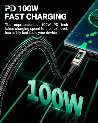 Picture of Acefast C6-03 USB-C to USB-C 100W Cable with Display - Black