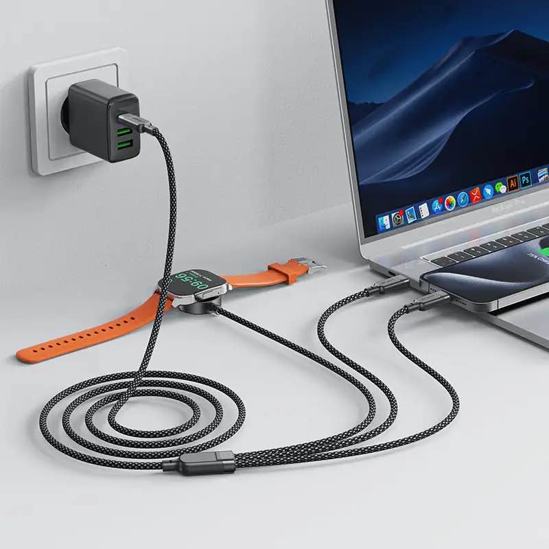 Picture of ACEFAST C6-11 3-in-1 100W Charging Data Cable with Wireless Charger - Black