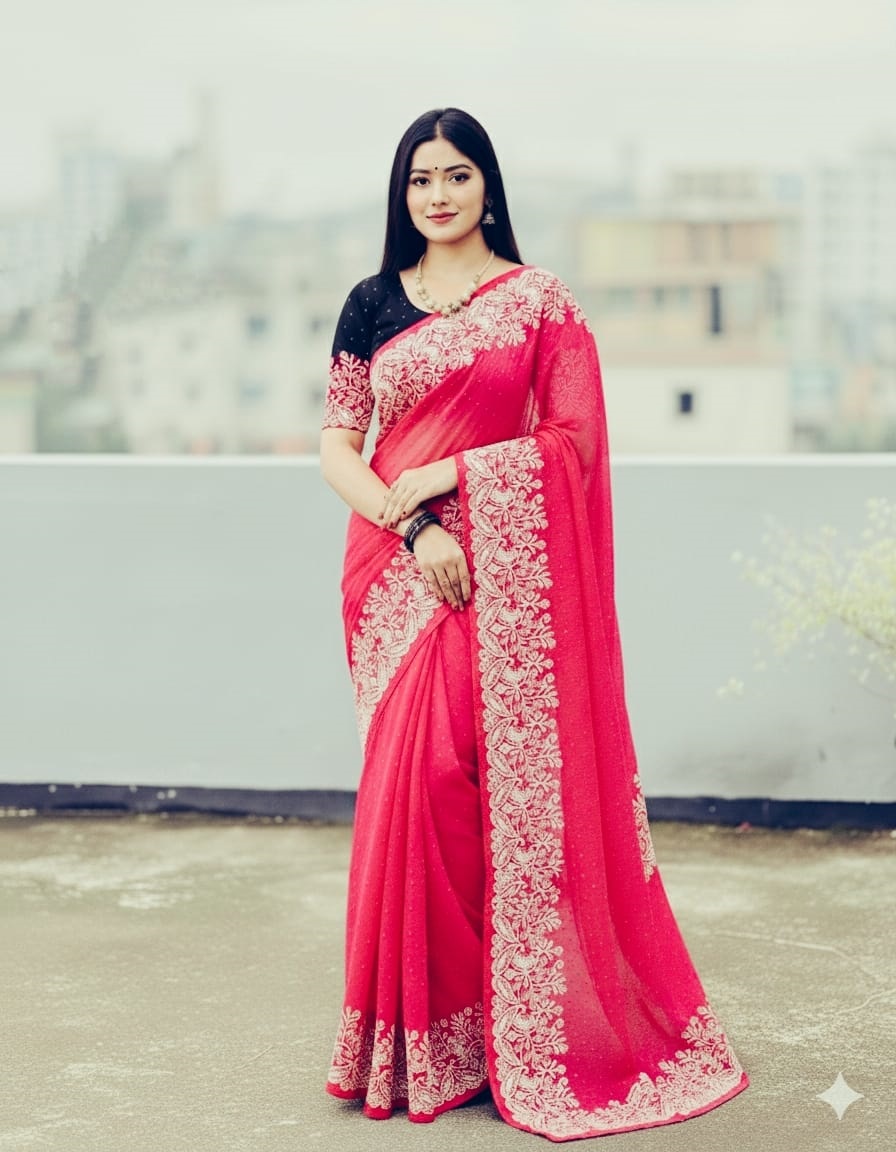 Picture of Fashionable Half Silk Block Print Saree for women. Saree with Unstitched Blouse pcs