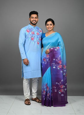 Picture of Half Silk Hand print Sharee and Dhupiyan panjabi For Combo Couple Dress