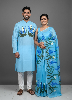Picture of Half Silk Hand print Sharee and Dhupiyan panjabi For Combo Couple Dress