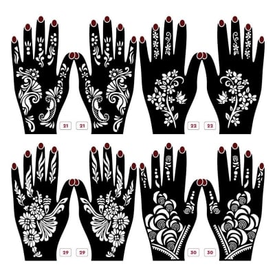 Picture of 5 Pack Mehndi Tattoo Sticker Set – Self-Adhesive Flower & Butterfly Design