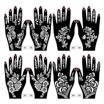 Picture of Easy Apply Mehndi Tattoo Sticker Set – 5 Pack Flower & Butterfly Designs