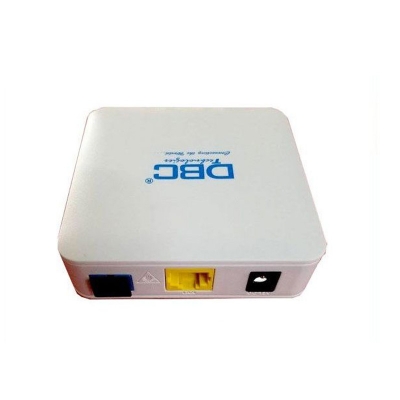 Picture of The DBC 1GZ-AK-V2 1GE EPON ONU. DBC 1GZ-AK-V2 EPON ONU has 1GE optical network, PON uplink port, RJ-45 Ethernet port, 10/100/1000Mbps, connect to external AC-DC adapter, power on/off.