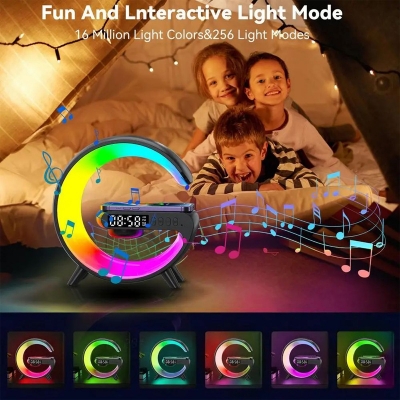 Picture of Dreams shop & store 4 In 1 Bluetooth Speaker 10W Multifunctional Wireless Charger LED Atmosphere RGB Night Light Alarm Clock Desk Lamp Bluetooth Speaker  Wireless Charging Modern Speaker
