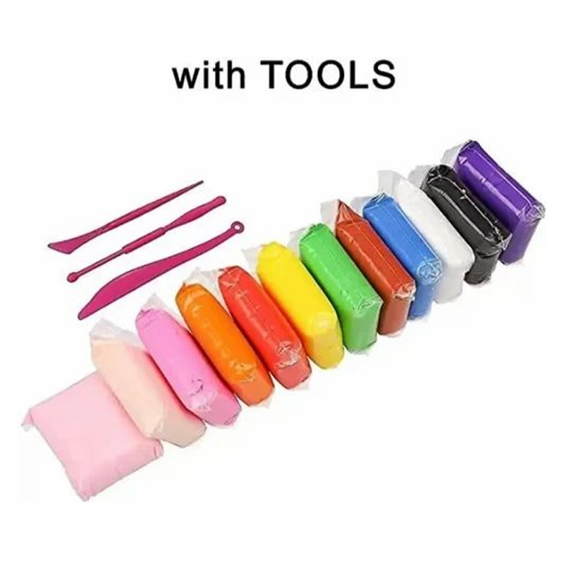 Picture of 12 Pcs Art Air Dry Clay+ Ice Cream Sticks+ 2 Neon Eraser+ Glitter, Colorful Modeling Soft Clay with Tools, Art DIY Crafts, Craft Materials