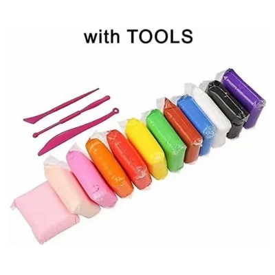 Picture of 12 Pcs Art Air Dry Clay+ Ice Cream Sticks+ 2 Neon Eraser+ Glitter, Colorful Modeling Soft Clay with Tools, Art DIY Crafts, Craft Materials