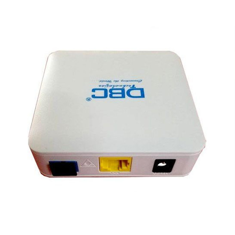 Picture of The DBC 1GZ-AK-V2 1GE EPON ONU. DBC 1GZ-AK-V2 EPON ONU has 1GE optical network, PON uplink port, RJ-45 Ethernet port, 10/100/1000Mbps, connect to external AC-DC adapter, power on/off.