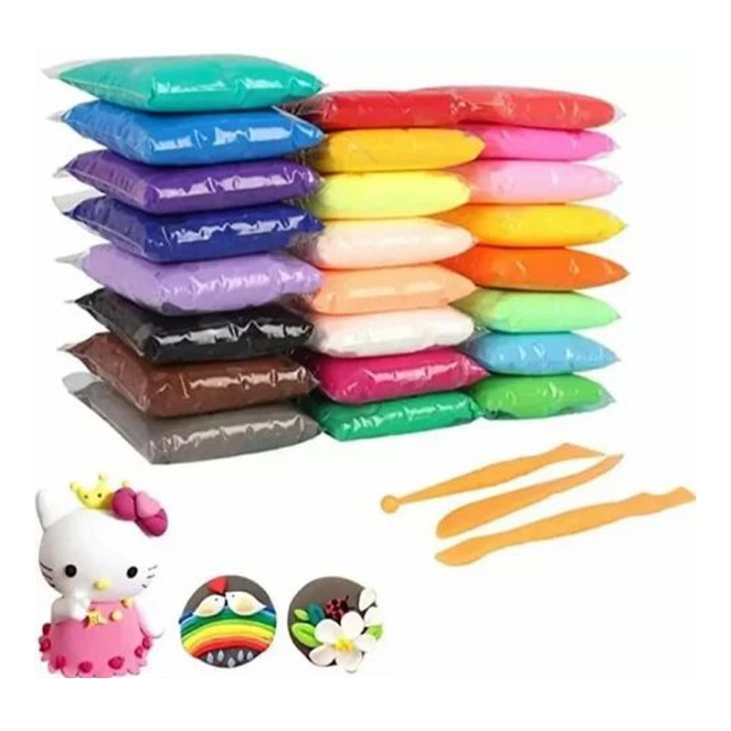 Picture of 12 Pcs Art Air Dry Clay+ Ice Cream Sticks+ 2 Neon Eraser+ Glitter, Colorful Modeling Soft Clay with Tools, Art DIY Crafts, Craft Materials