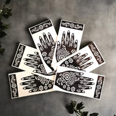 Picture of Self-Adhesive Mehndi Stickers – 5 Pack Temporary Body Art with Floral & Butterfly Patterns