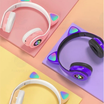 Picture of Headphones Cat Ear Wireless Headphones, Led Light Up Bluetooth Headphones