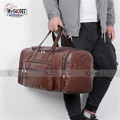 Picture of PU Leather Duffel Bags for Men and Women with Full Grain Travel Overnight Weekend Leather Bags Sports Gym Duffel for Men, MY SHOPEE BD