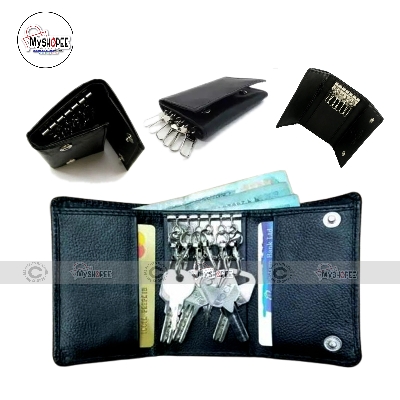 Picture of  Keychain HolderFor Men Key Ring for Bikers - Car - Bike - Home - Office Key Ring - Nice key Ring Key Ring Holder Button Design Black Wallet For Men pu Leather Money Bag For Men - Black