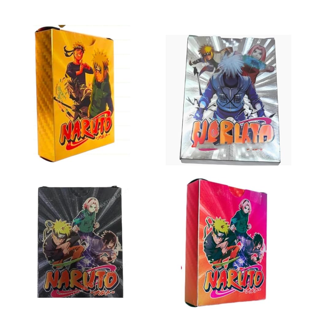 Picture of 54 Pc Naruto Silver Plastic Waterproof Cards - Anime Playing Golden Card Deck Pack With Minato, Itachi, Sakura, Kakashi - Merchandise Gift for Kids & Adults - 55 Pieces of Cards in 1 Box