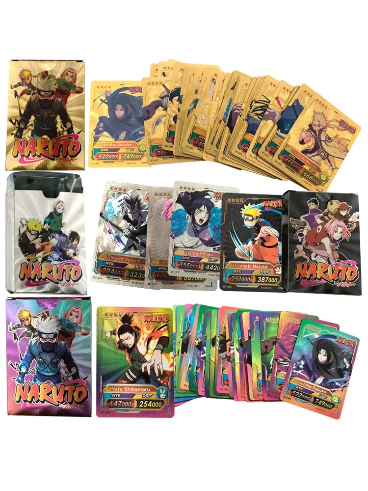 Picture of 54 Pc Naruto Silver Plastic Waterproof Cards - Anime Playing Golden Card Deck Pack With Minato, Itachi, Sakura, Kakashi - Merchandise Gift for Kids & Adults - 55 Pieces of Cards in 1 Box