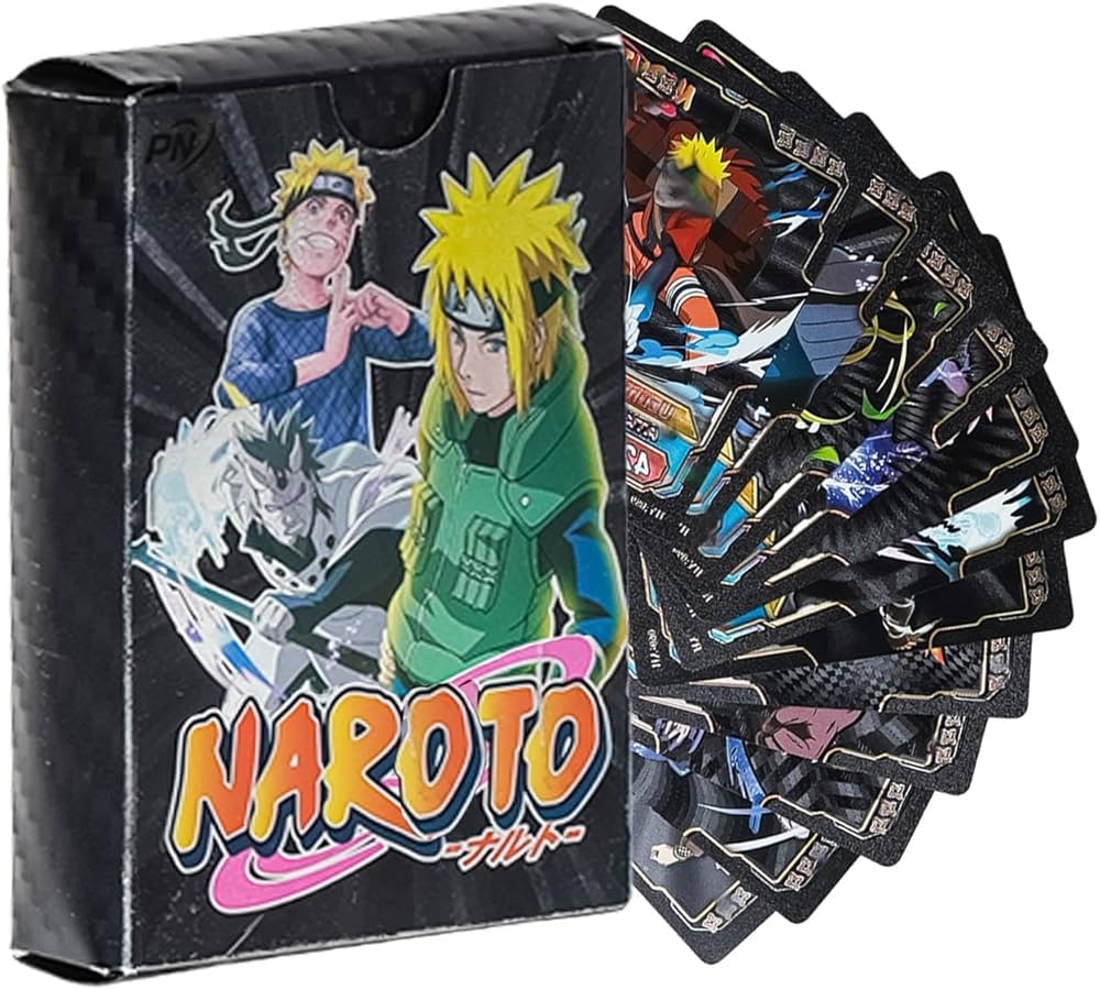 Picture of 54 Pc Naruto Black Plastic Waterproof Cards - Anime Playing Golden Card Deck Pack With Minato, Itachi, Sakura, Kakashi - Merchandise Gift for Kids & Adults - 55 Pieces of Cards in 1 Box